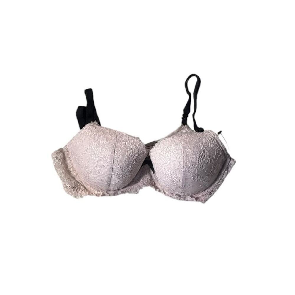 VICTORIA'S SECRET Bra 36C Pink Lace Black Trim Dream Angels Lined Demi